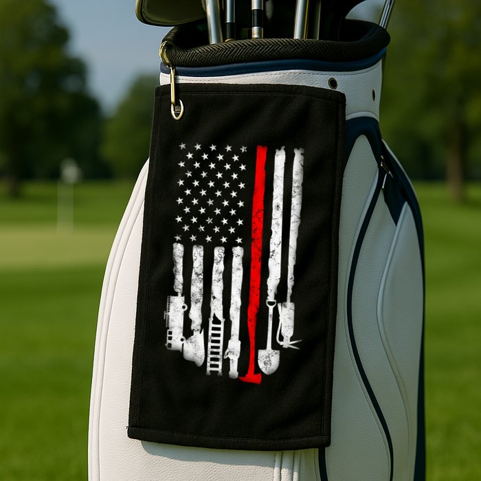 Firefighter Tools And Equipt Stripe American Flag Fire Gift Golf Towel
