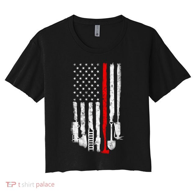 Firefighter Tools And Equipt Stripe American Flag Fire Gift Crop Top
