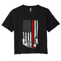 Firefighter Tools And Equipt Stripe American Flag Fire Gift Women's Crop Top Tee