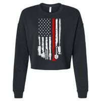 Firefighter Tools And Equipt Stripe American Flag Fire Gift Cropped Pullover Crew