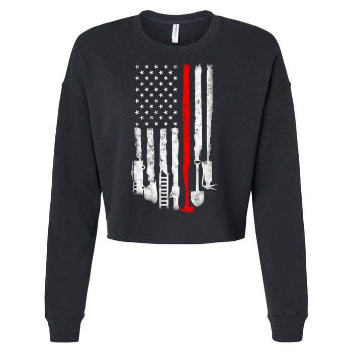 Firefighter Tools And Equipt Stripe American Flag Fire Gift Cropped Pullover Crew