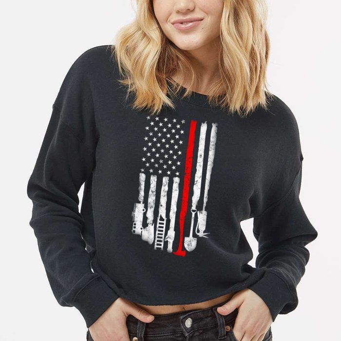 Firefighter Tools And Equipt Stripe American Flag Fire Gift Cropped Pullover Crew