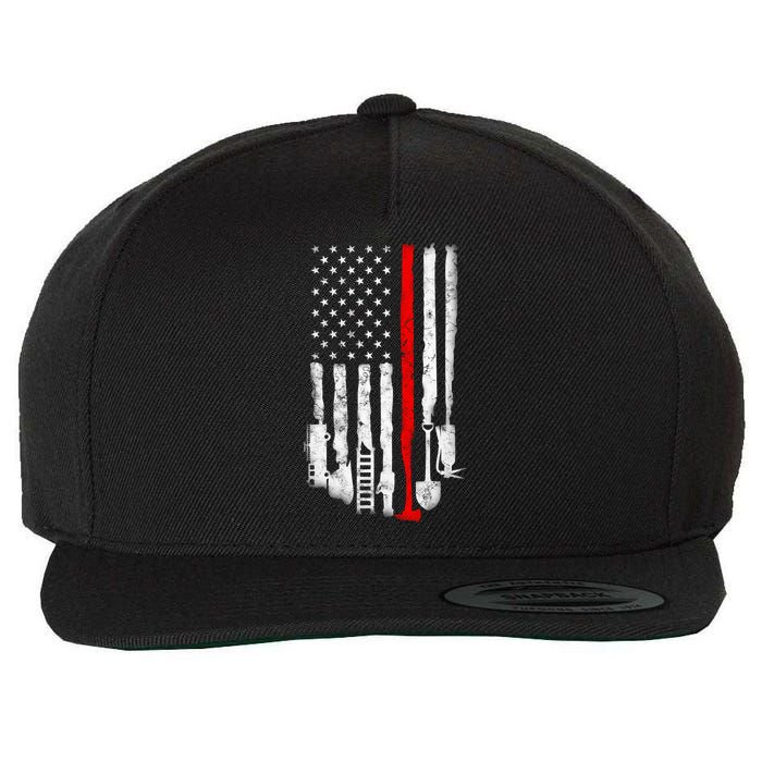 Firefighter Tools And Equipt Stripe American Flag Fire Gift Wool Snapback Cap