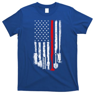 Firefighter Tools And Equipt Stripe American Flag Fire Gift T-Shirt
