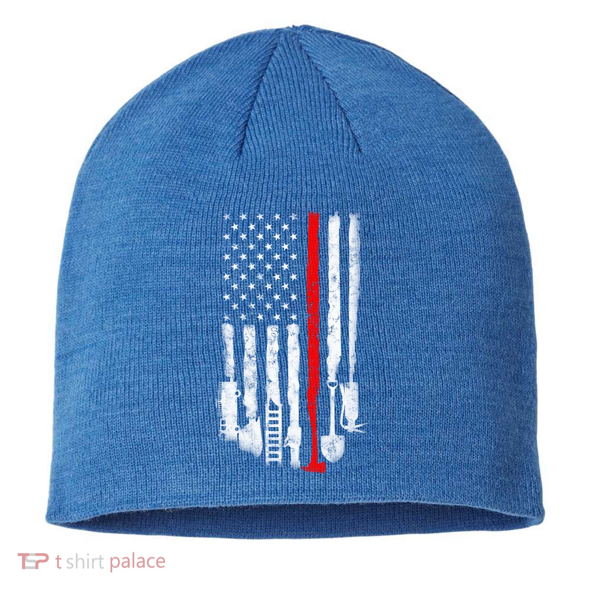 Firefighter Tools And Equipt Stripe American Flag Fire Gift Sustainable Beanie