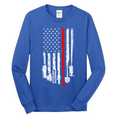Firefighter Tools And Equipt Stripe American Flag Fire Gift Tall Long Sleeve T-Shirt