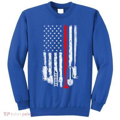 Firefighter Tools And Equipt Stripe American Flag Fire Gift Tall Sweatshirt