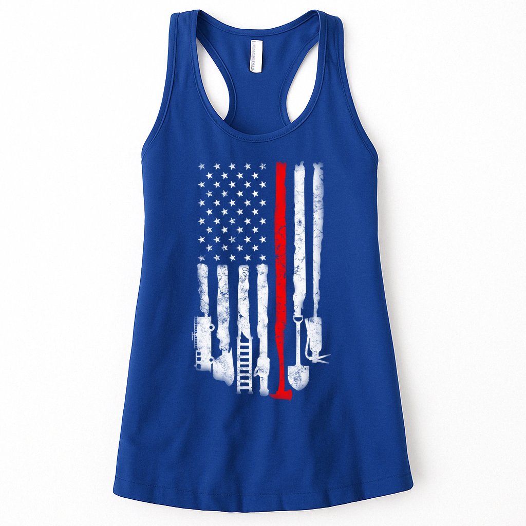Firefighter Tools And Equipt Stripe American Flag Fire Gift Womens Tank Top