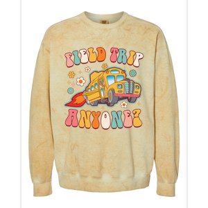 Field Trip Anyone Groovy School Bus Driver Yellow Bus Colorblast Crewneck Sweatshirt