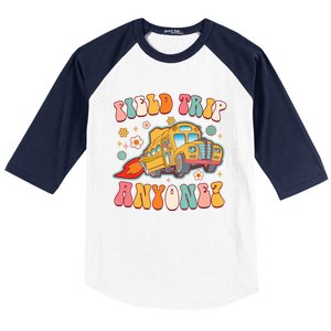 Field Trip Anyone Groovy School Bus Driver Yellow Bus Baseball Sleeve Shirt