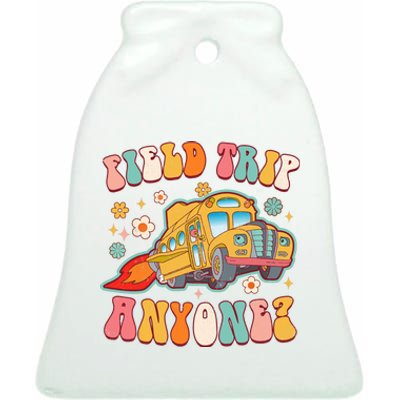 Field Trip Anyone Groovy School Bus Driver Yellow Bus Ceramic Bell Ornament