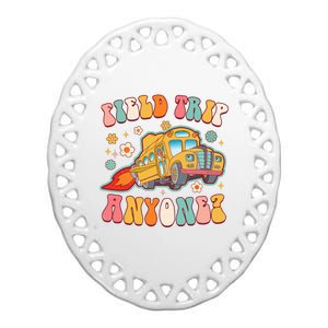 Field Trip Anyone Groovy School Bus Driver Yellow Bus Ceramic Oval Ornament