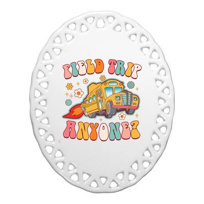 Field Trip Anyone Groovy School Bus Driver Yellow Bus Ceramic Oval Ornament