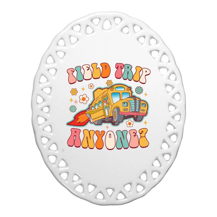 Field Trip Anyone Groovy School Bus Driver Yellow Bus Ceramic Oval Ornament