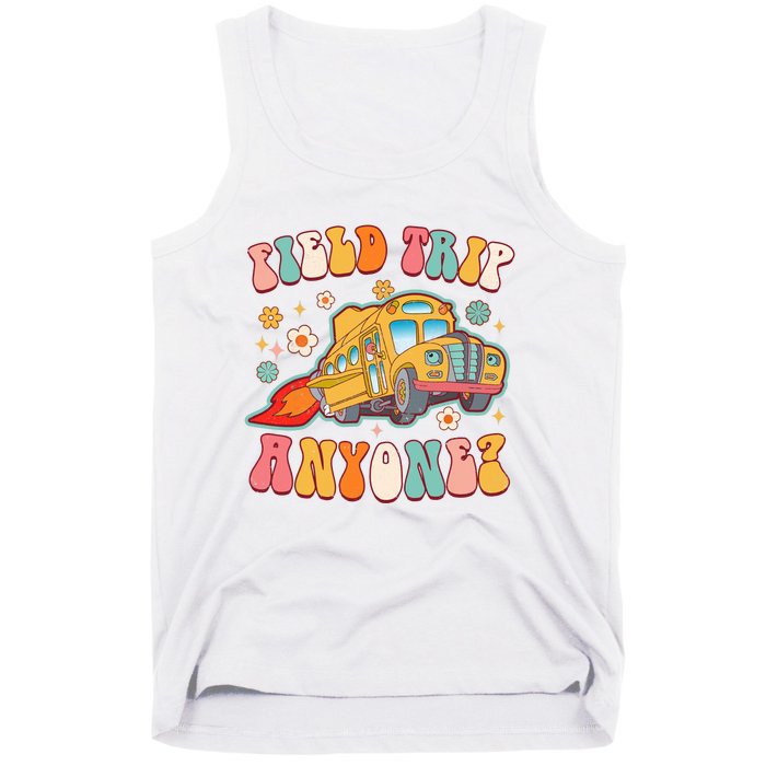 Field Trip Anyone Groovy School Bus Driver Yellow Bus Tank Top