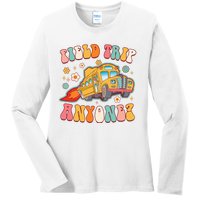 Field Trip Anyone Groovy School Bus Driver Yellow Bus Ladies Long Sleeve Shirt