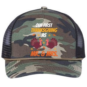 First Thanksgiving As Mr And Mrs Funny Thanksgiving Family Meaningful Gift Retro Rope Trucker Hat Cap