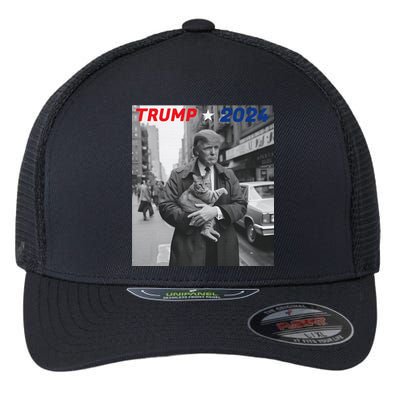 Funny Trump And Cat 2024 Funny Political Flexfit Unipanel Trucker Cap