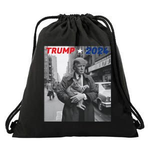 Funny Trump And Cat 2024 Funny Political Drawstring Bag