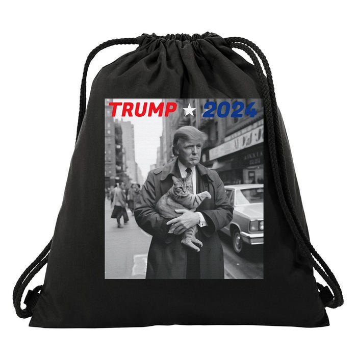 Funny Trump And Cat 2024 Funny Political Drawstring Bag