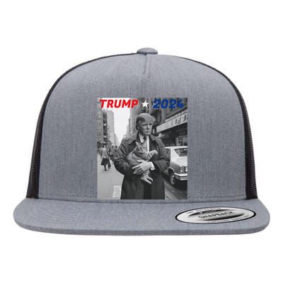 Funny Trump And Cat 2024 Funny Political Flat Bill Trucker Hat