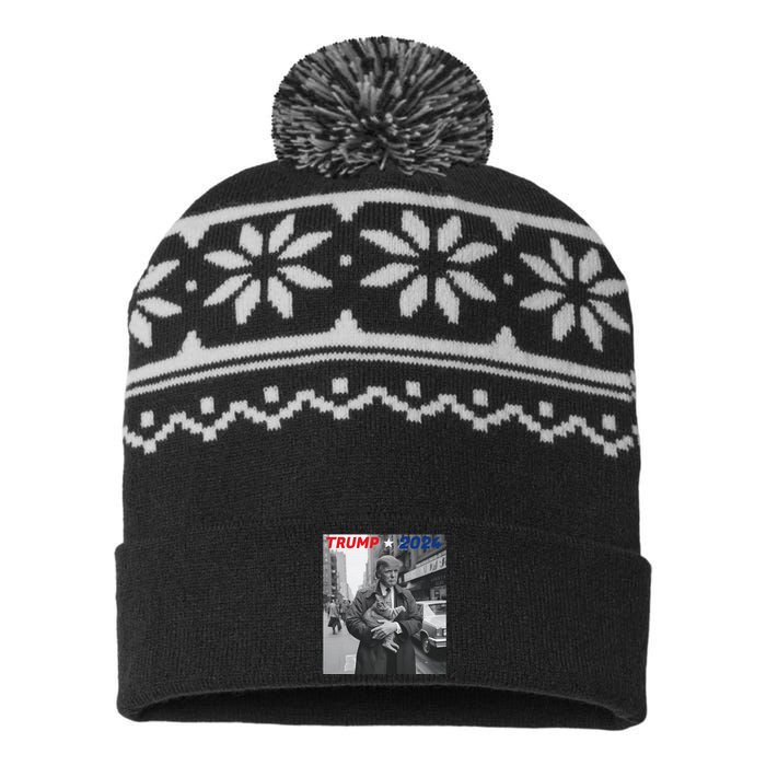 Funny Trump And Cat 2024 Funny Political USA-Made Snowflake Beanie