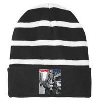 Funny Trump And Cat 2024 Funny Political Striped Beanie with Solid Band