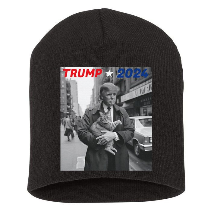 Funny Trump And Cat 2024 Funny Political Short Acrylic Beanie