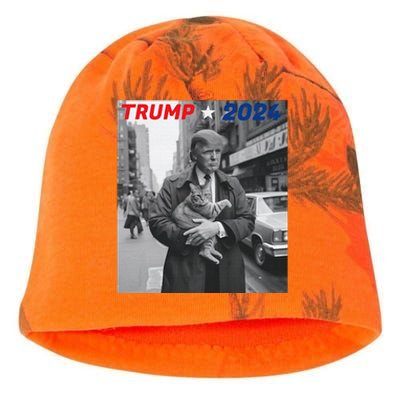 Funny Trump And Cat 2024 Funny Political Kati - Camo Knit Beanie