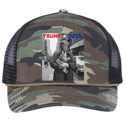 Funny Trump And Cat 2024 Funny Political Retro Rope Trucker Hat Cap