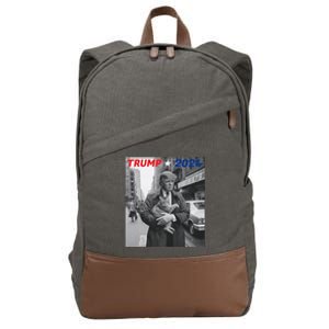 Funny Trump And Cat 2024 Funny Political Cotton Canvas Backpack