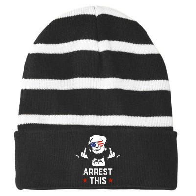 Funny Trump Arrest This Donald Trump Middle Finger President Striped Beanie with Solid Band