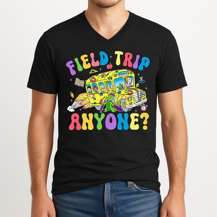 Field Trip Anyone Field Day Let The Games Begin School Bus Gift V-Neck T-Shirt