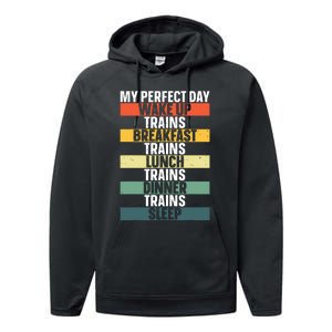 Funny Train Art For Railroad Vehicle Train Lover Performance Fleece Hoodie