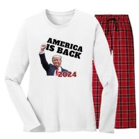 Funny Trump America Is Back 2024 Winner Made Liberals Cry Women's Long Sleeve Flannel Pajama Set 