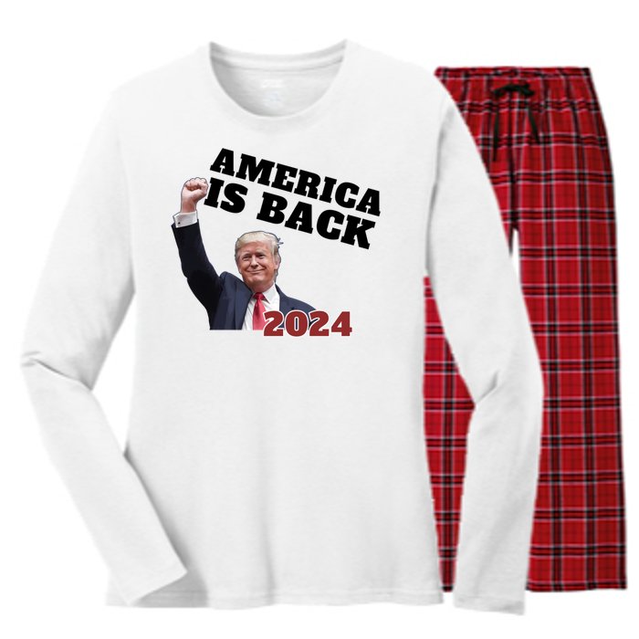 Funny Trump America Is Back 2024 Winner Made Liberals Cry Women's Long Sleeve Flannel Pajama Set 