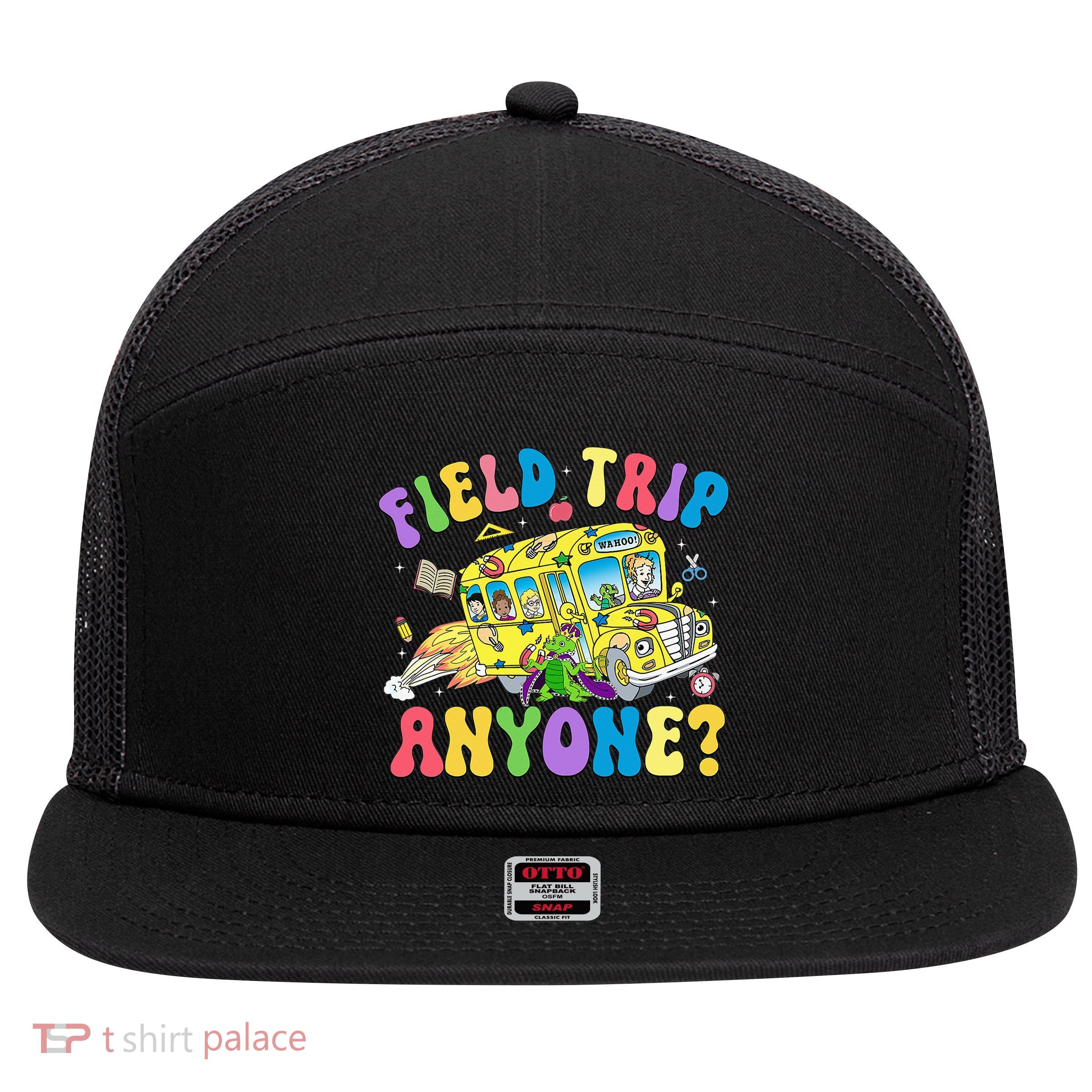 Field Trip Anyone Field Day Let The Games Begin School Bus 7 Panel Mesh Trucker Snapback Hat