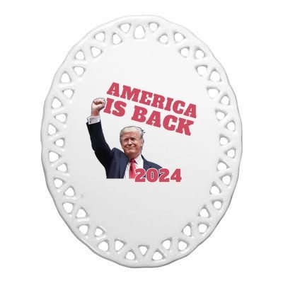 Funny Trump America Is Back 2024 Winner Made Liberals Cry Ceramic Oval Ornament