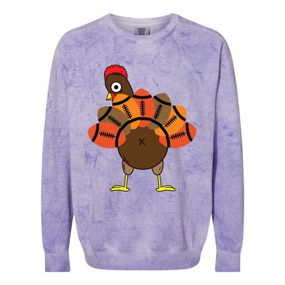 Funny Turkey And Football Thanksgiving Sport Lovers Funny Gift Colorblast Crewneck Sweatshirt