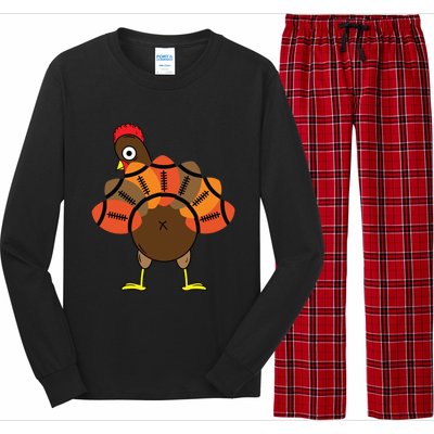 Funny Turkey And Football Thanksgiving Sport Lovers Funny Gift Long Sleeve Pajama Set