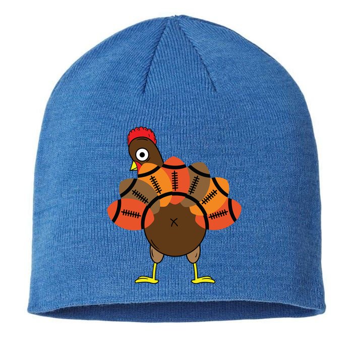 Funny Turkey And Football Thanksgiving Sport Lovers Funny Gift Sustainable Beanie