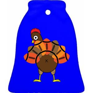 Funny Turkey And Football Thanksgiving Sport Lovers Funny Gift Ceramic Bell Ornament