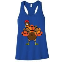 Funny Turkey And Football Thanksgiving Sport Lovers Funny Gift Women's Racerback Tank