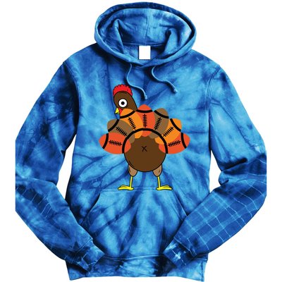 Funny Turkey And Football Thanksgiving Sport Lovers Funny Gift Tie Dye Hoodie