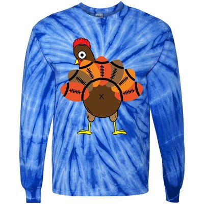 Funny Turkey And Football Thanksgiving Sport Lovers Funny Gift Tie-Dye Long Sleeve Shirt