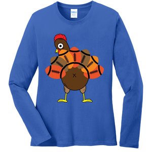 Funny Turkey And Football Thanksgiving Sport Lovers Funny Gift Ladies Long Sleeve Shirt