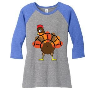 Funny Turkey And Football Thanksgiving Sport Lovers Funny Gift Women's Tri-Blend 3/4-Sleeve Raglan Shirt