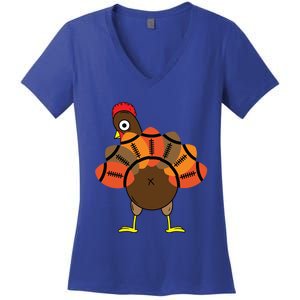 Funny Turkey And Football Thanksgiving Sport Lovers Funny Gift Women's V-Neck T-Shirt