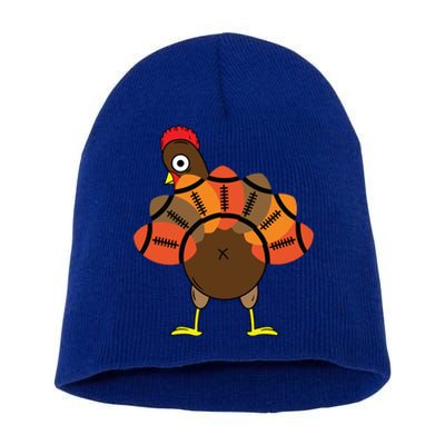 Funny Turkey And Football Thanksgiving Sport Lovers Funny Gift Short Acrylic Beanie