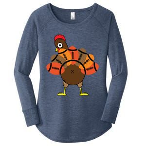 Funny Turkey And Football Thanksgiving Sport Lovers Funny Gift Women's Perfect Tri Tunic Long Sleeve Shirt